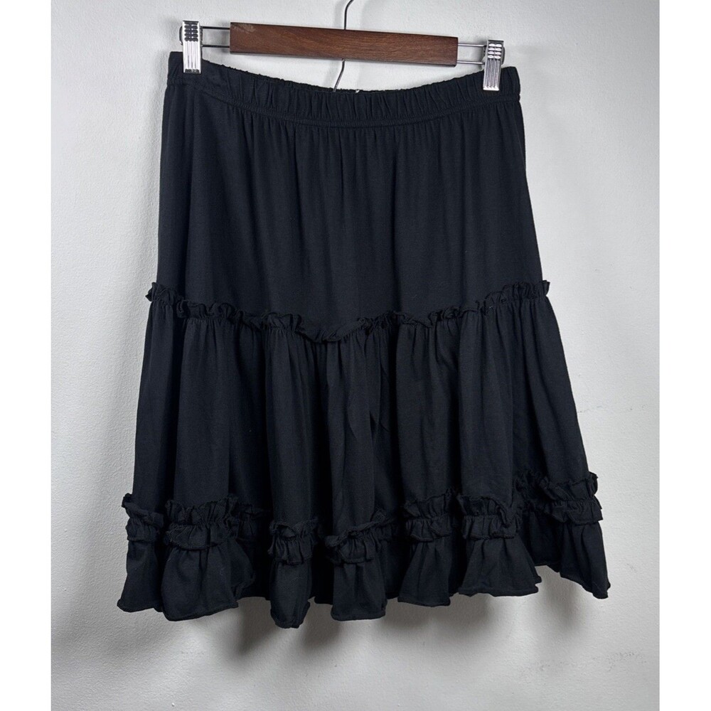VTG Miss Selfridge Black Ruffle Tiered Mini Skirt Boho Y2K coquette Cotton Sz L